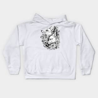 Fox Bloom - Black and White Sticker Kids Hoodie